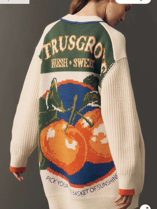 Maeve Sweaters - Anthropologie - Maeve Cream Sweater Cardigan with Orange & Green Fruit Graphic